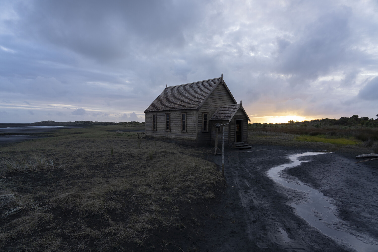 Timber church building engineered for a film production