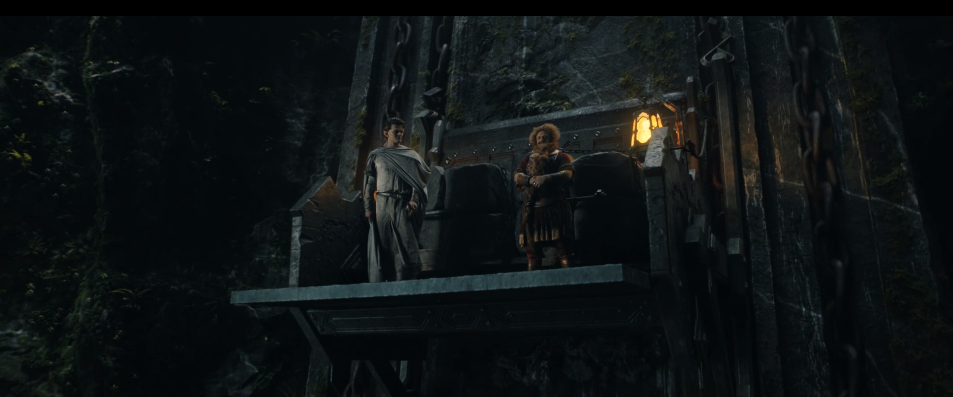 Engineered fantasy elevator structure within a large film set