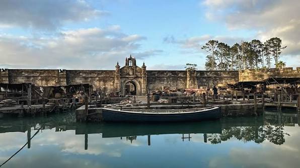 Large harbour wall and waterfront set built for a screen production
