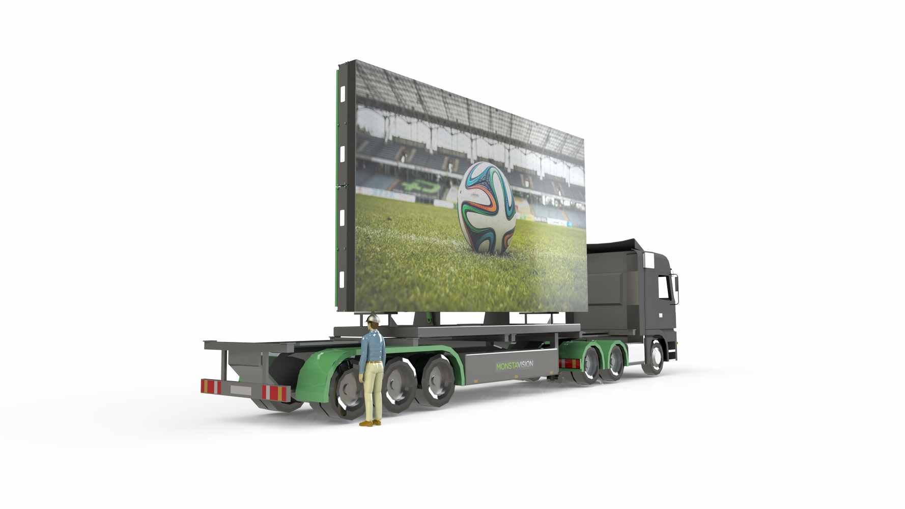 CAD visualisation of a mobile four-screen LED display system